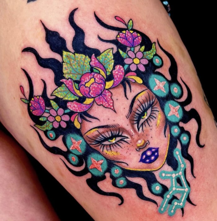 Virgo Tattoo - colorful Virgo lady