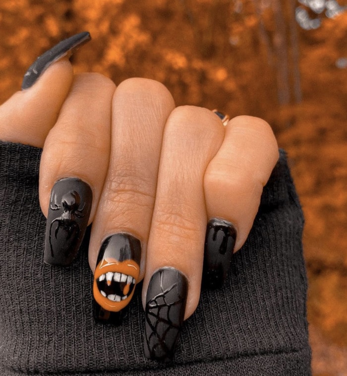 Halloween Nail Designs - matte black coffin nails
