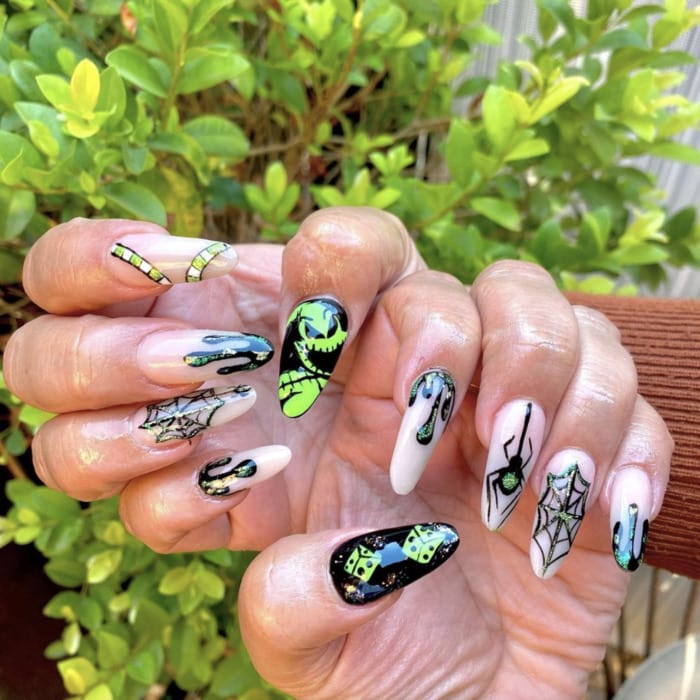 Halloween Nail Designs - Oogie Boogie nail art