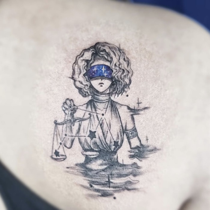 Libra Tattoo - blindfolded woman with balanced scales
