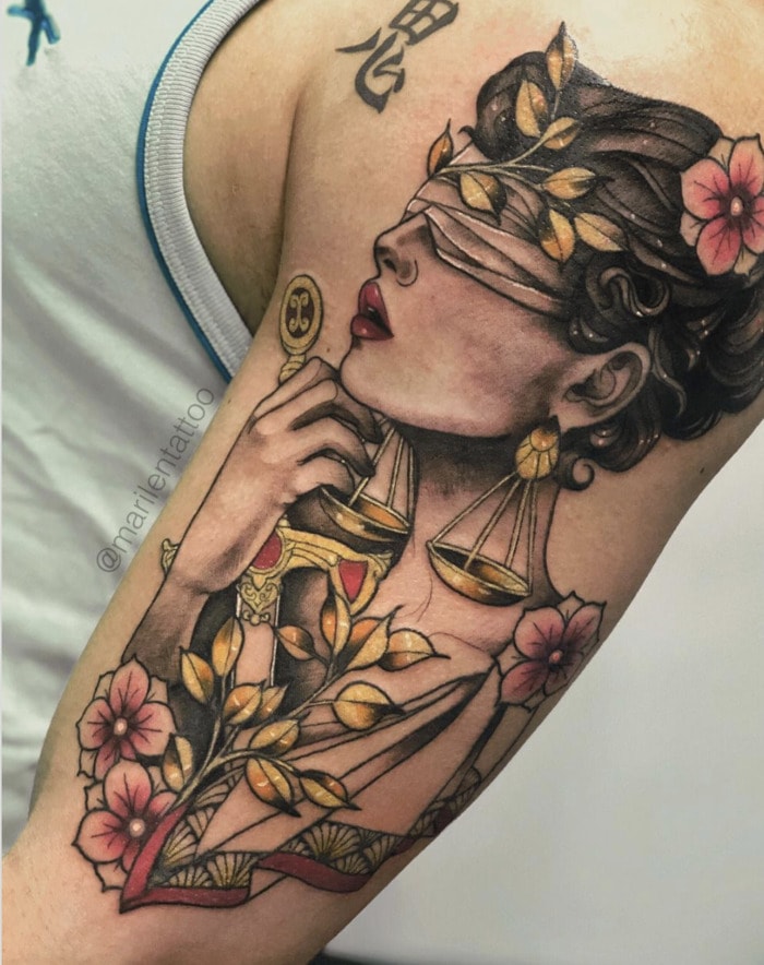 Libra Tattoo - woman with flowers