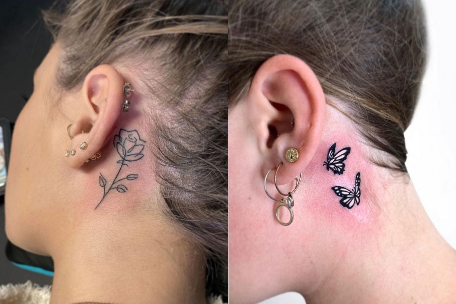 31 Tiny Ear Tattoos That Are Perfect for Minimalists | Back ear tattoo,  Rose tattoo behind ear, Small neck tattoos