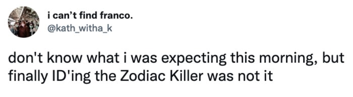 Zodiac Killer Tweets - Wednesday