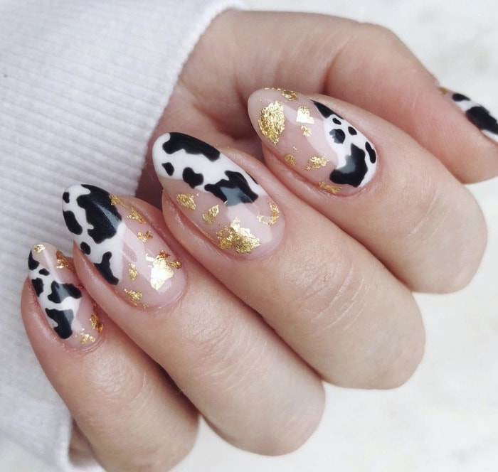 Gel Nail Designs - Cows and Gold Flakes