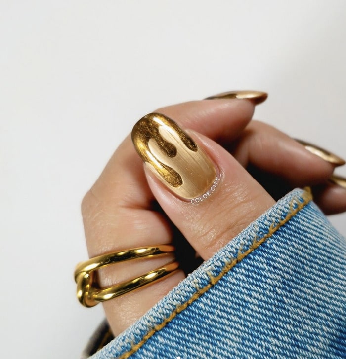 Gel Nail Designs - Gold Drip Nails