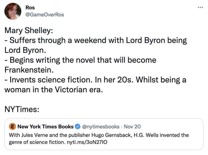 Mary Shelley NYT Science Fiction Tweets Memes - victorian