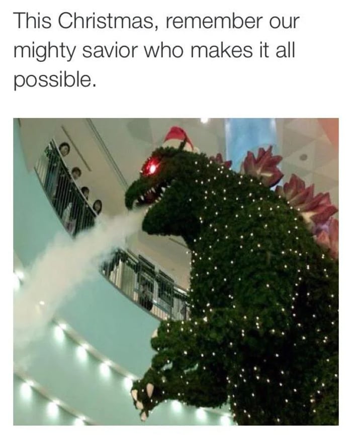 Christmas Memes - christmas godzilla