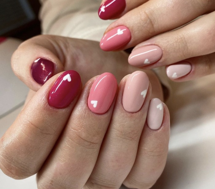 Pink Ombre Nails - shades of pink hearts