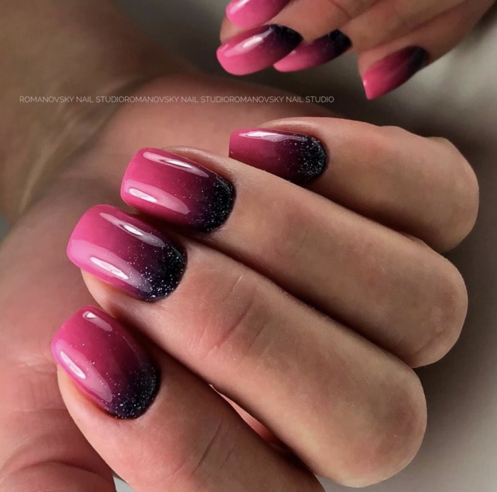 Pink Ombre Nails - black and pink