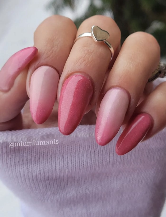 Pink Ombre Nails - almond nails shades of pink