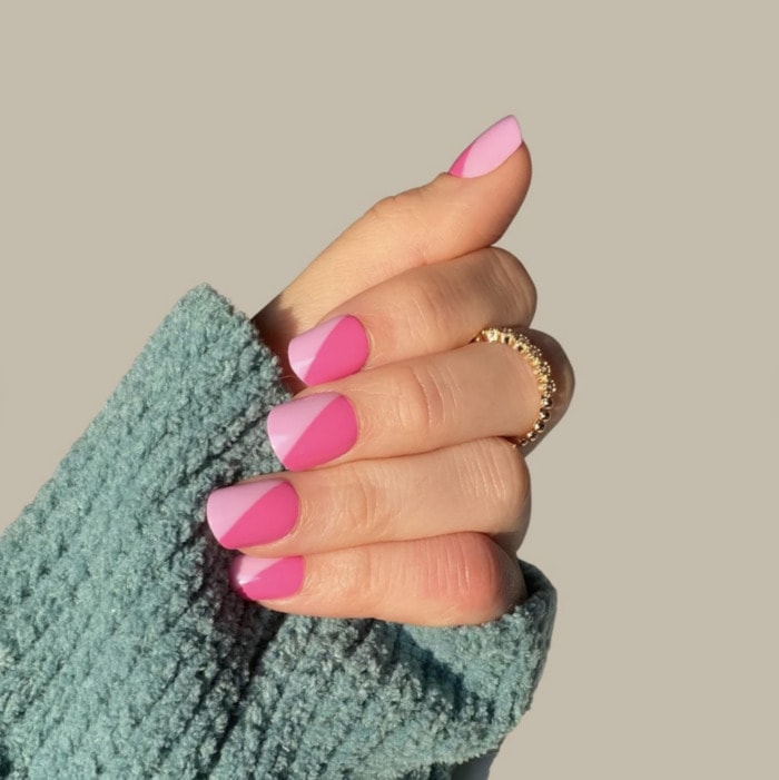 Pink Ombre Nails - 50/50 diagonal nails