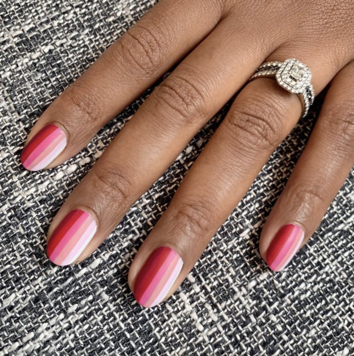 Pink Ombre Nails - striped pink and red