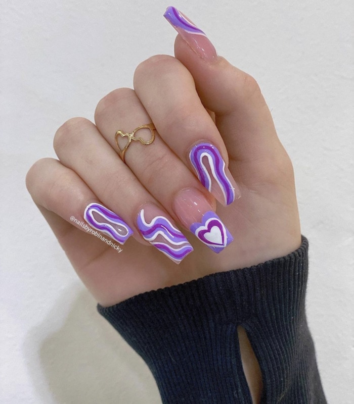 Valentine's Day Nail Designs 2022 - marbled purple