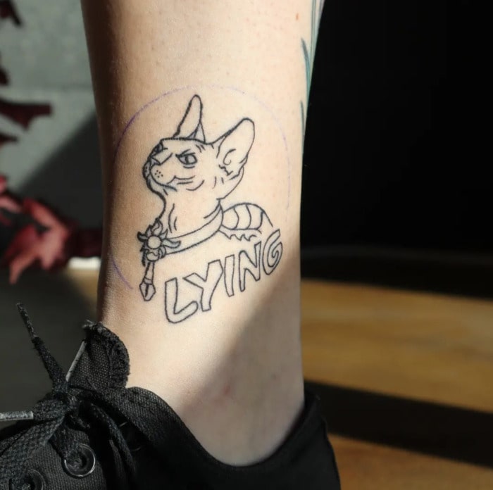 Ankle Tattoos - Lying Cat