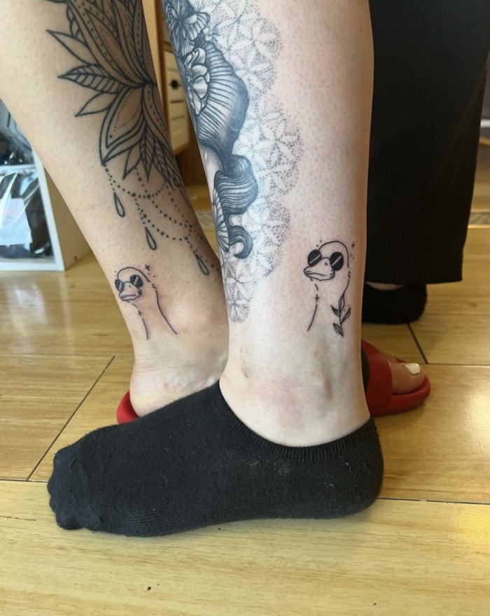 Ankle Tattoos - Matching Ducks with Sunglasses