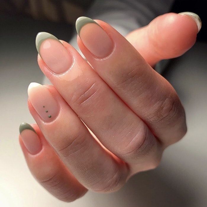 French Tip Nails - sage green