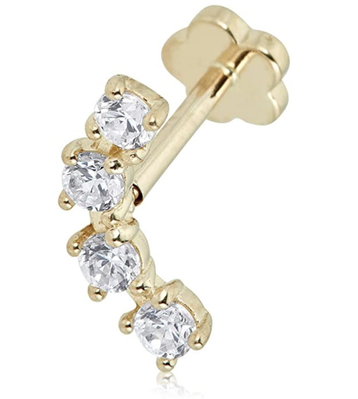 Helix Piercing Jewelry - Gold Diamond Curved Barbell