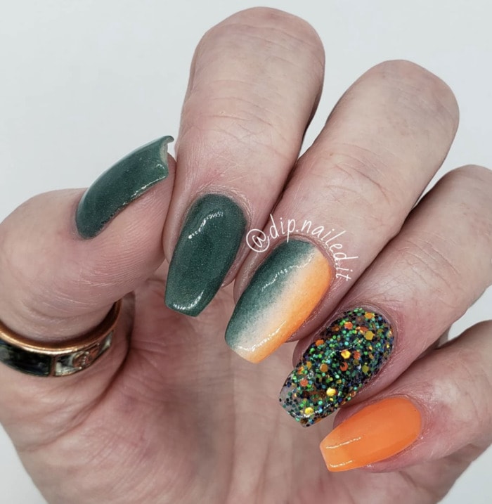 St Patricks Day Nails - Irish Flag with sparkly accent nails