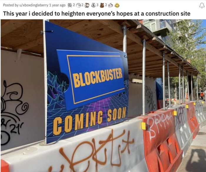 April Fool's Jokes - Blockbuster construction sign