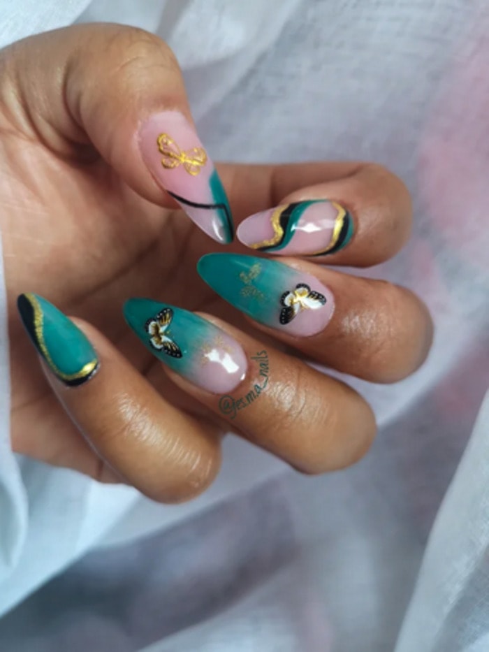 Spring Nails 2022 - green butterflies