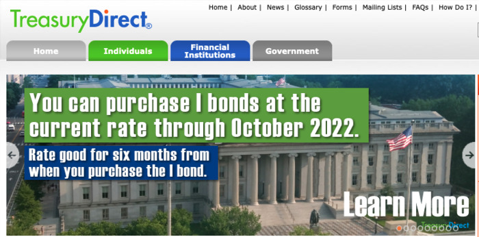 I Bonds - screenshot of Treasury Direct website