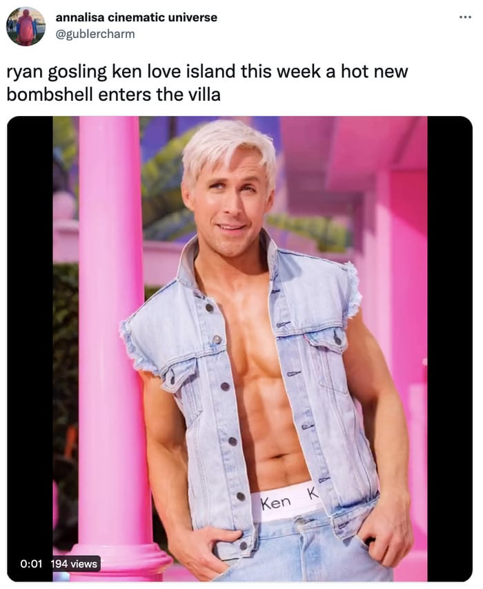 Ryan Gosling Ken Twitter Reactions - love island