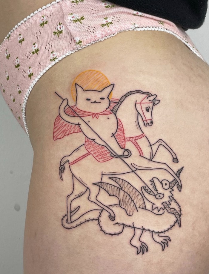 Cool Tattoos - cat riding a horse