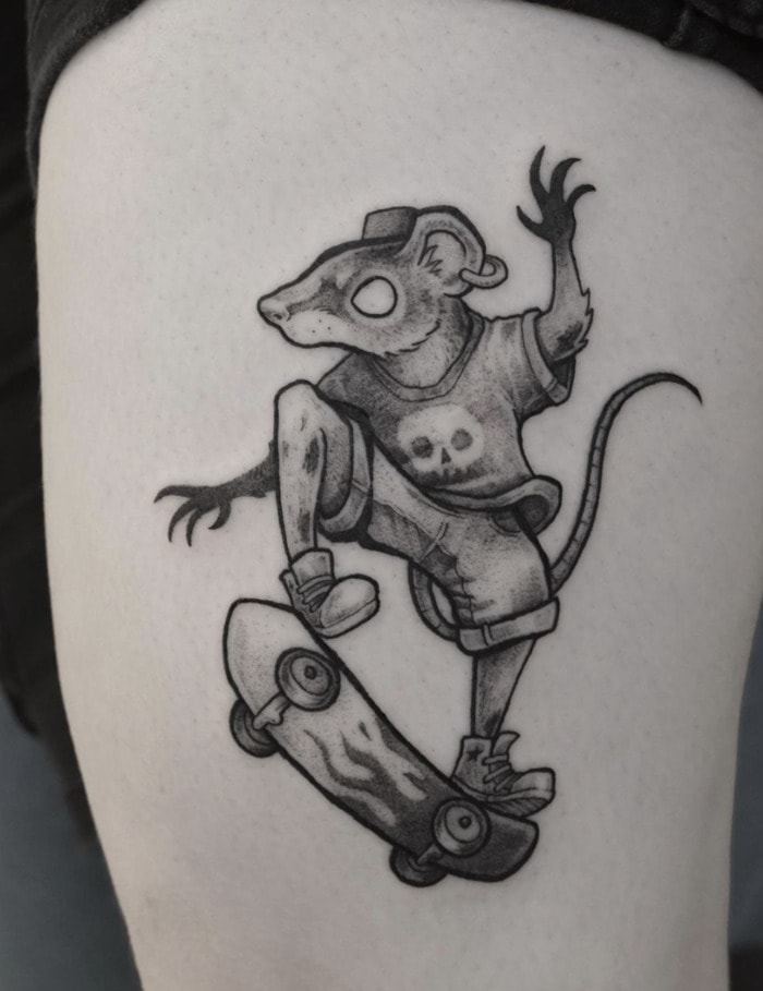 Cool Tattoos - skateboarding rat