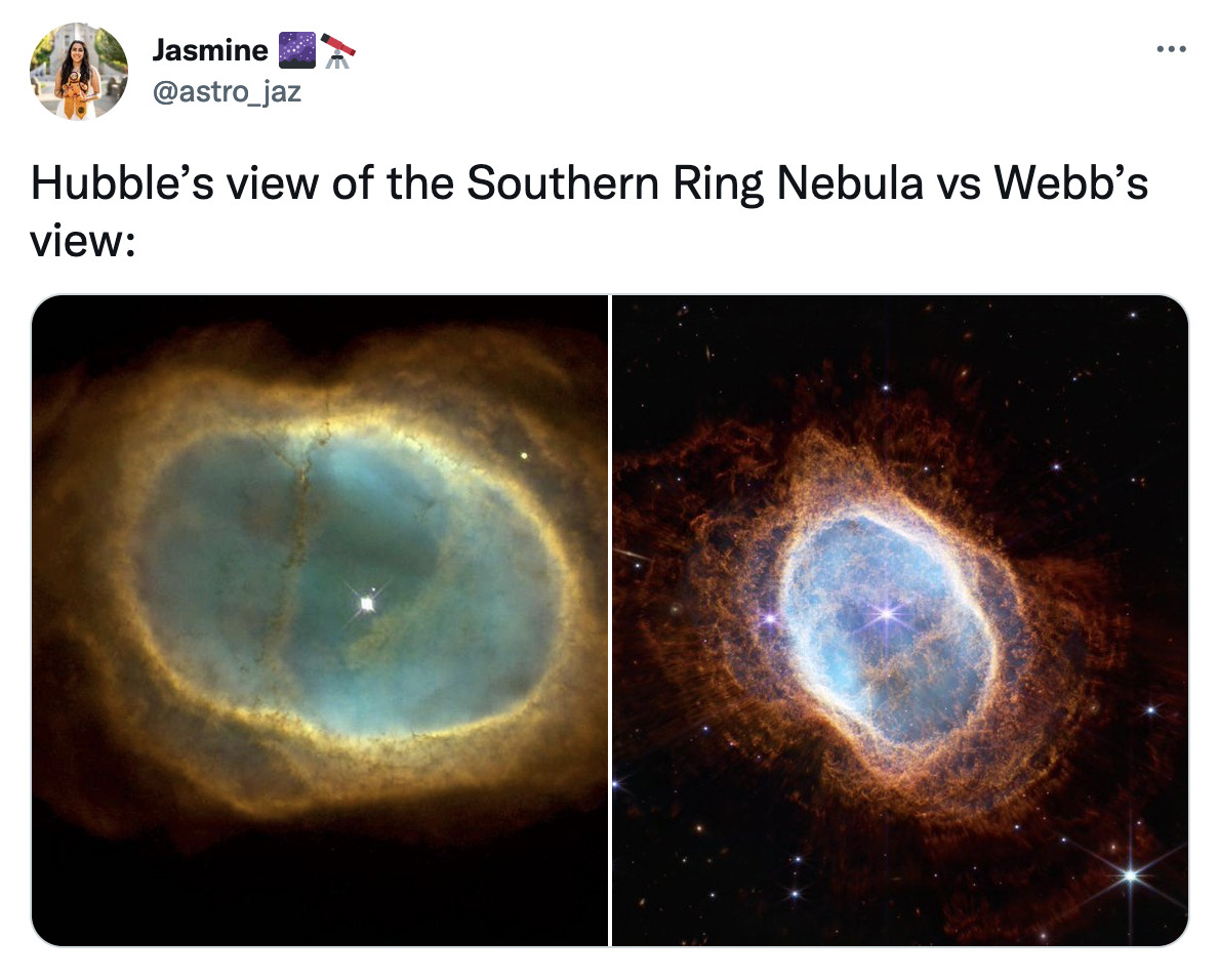 First Photos NASA Webb Telescope - Webb vs Hubble Southern Ring Nebula