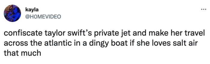 Taylor Swift Private Jet Tweets Memes - dingy boat salt air