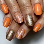 Autumn Fall Nails - Orange and Glittery Gold Nails