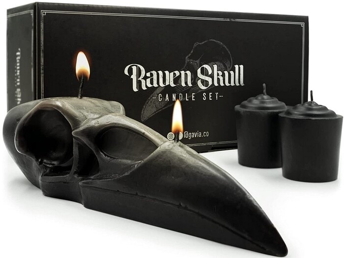 Halloween Candles - Raven Skull Candle Set
