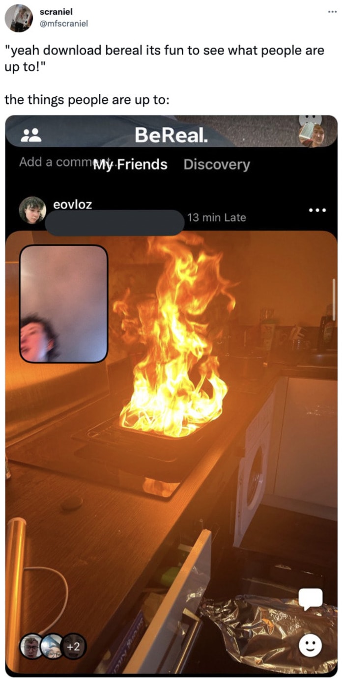BeReal Memes Tweets - fire in kitchen