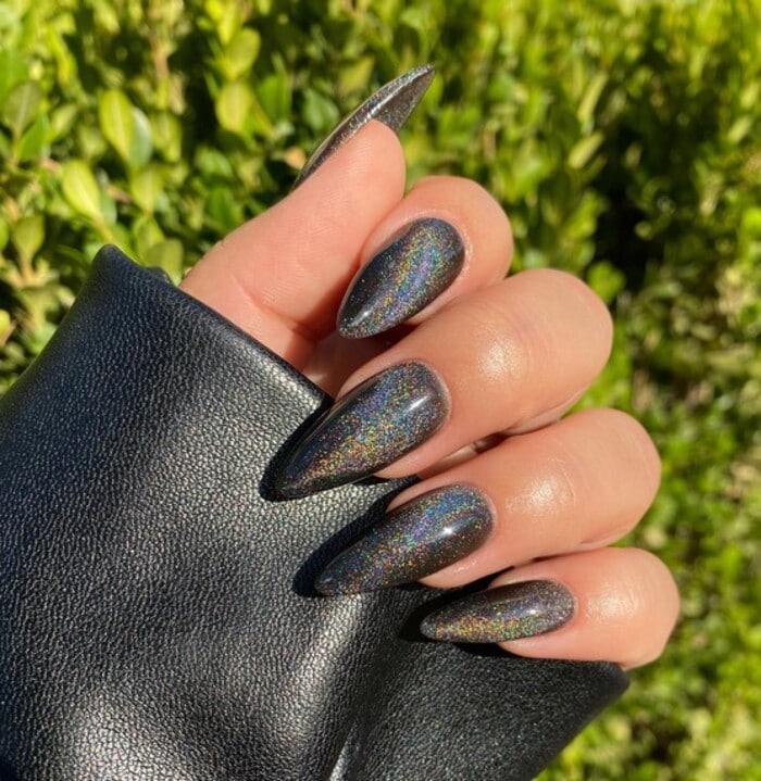 Black Nails - Black Stiletto Nails With Glitter