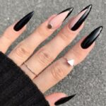 Black Nails - Black Nails With a Pink Pompom