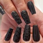 Black Nails - Matte Black Acrylic Nails With Shiny Designs