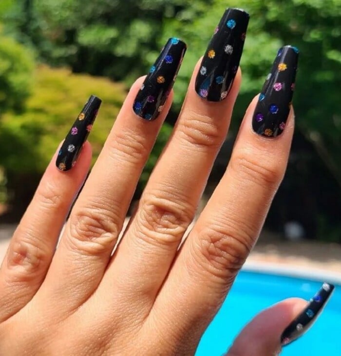 Black Nails - Black Base With Rainbow Polka Dots Nail Wraps