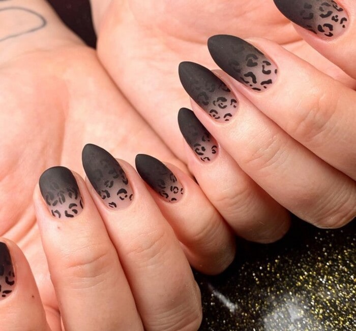 Black Nails - Matte Black Ombre Cheetah Print Nails