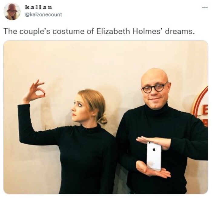 Couples Halloween Costumes 2022 - Elizabeth Holmes and Sunny Balwani