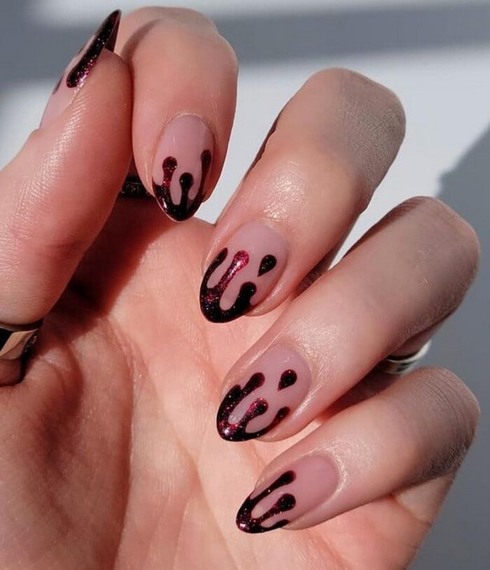 Halloween Nails - Glittery Red Blood Drips