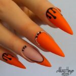 Halloween Nails - Bright Orange Stiletto Nails With Black Drips