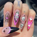 Cute Halloween Nails - pink ghosts