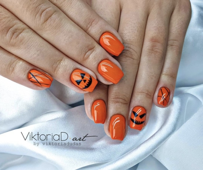 Cute Halloween Nails - Jack-O-Lantern nails