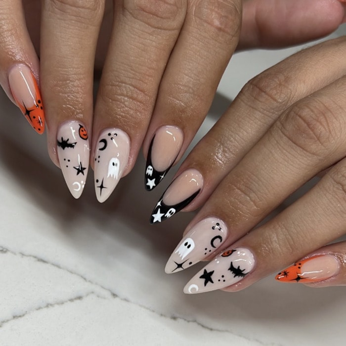 Cute Halloween Nails - pointy french tips