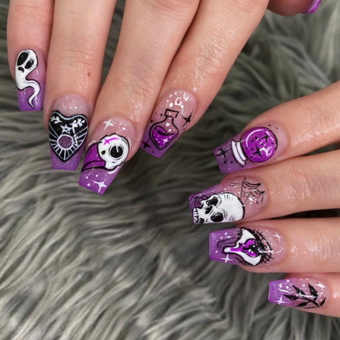 Halloween Nails 2022 - purple witchy nails