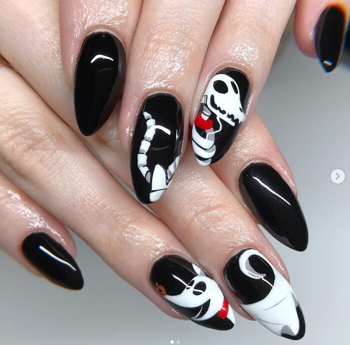 Nightmare Before Christmas Nail Designs - Zero and Scraps Nails