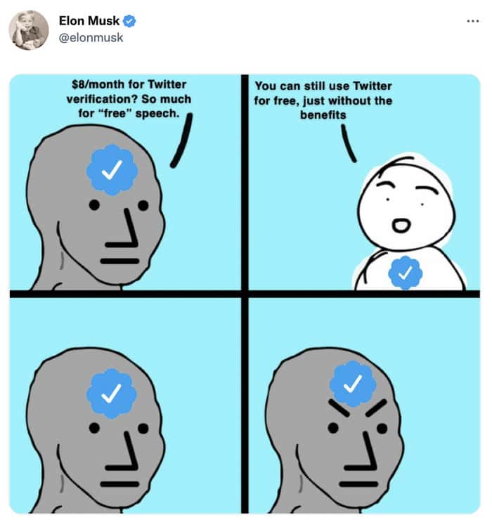 Elon Musk Tweets - blue check mark meme