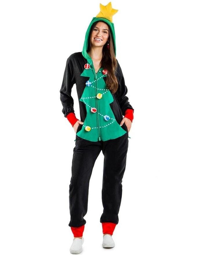 Funny Christmas Pajamas - Christmas Tree Toss Game Jumpsuit