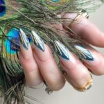 Art Deco Nails - Nude Art Deco Nails With Blue and Gold Tips