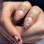 Christmas Nail Ideas 2022 - Christmas Lights and Peppermint French Tips